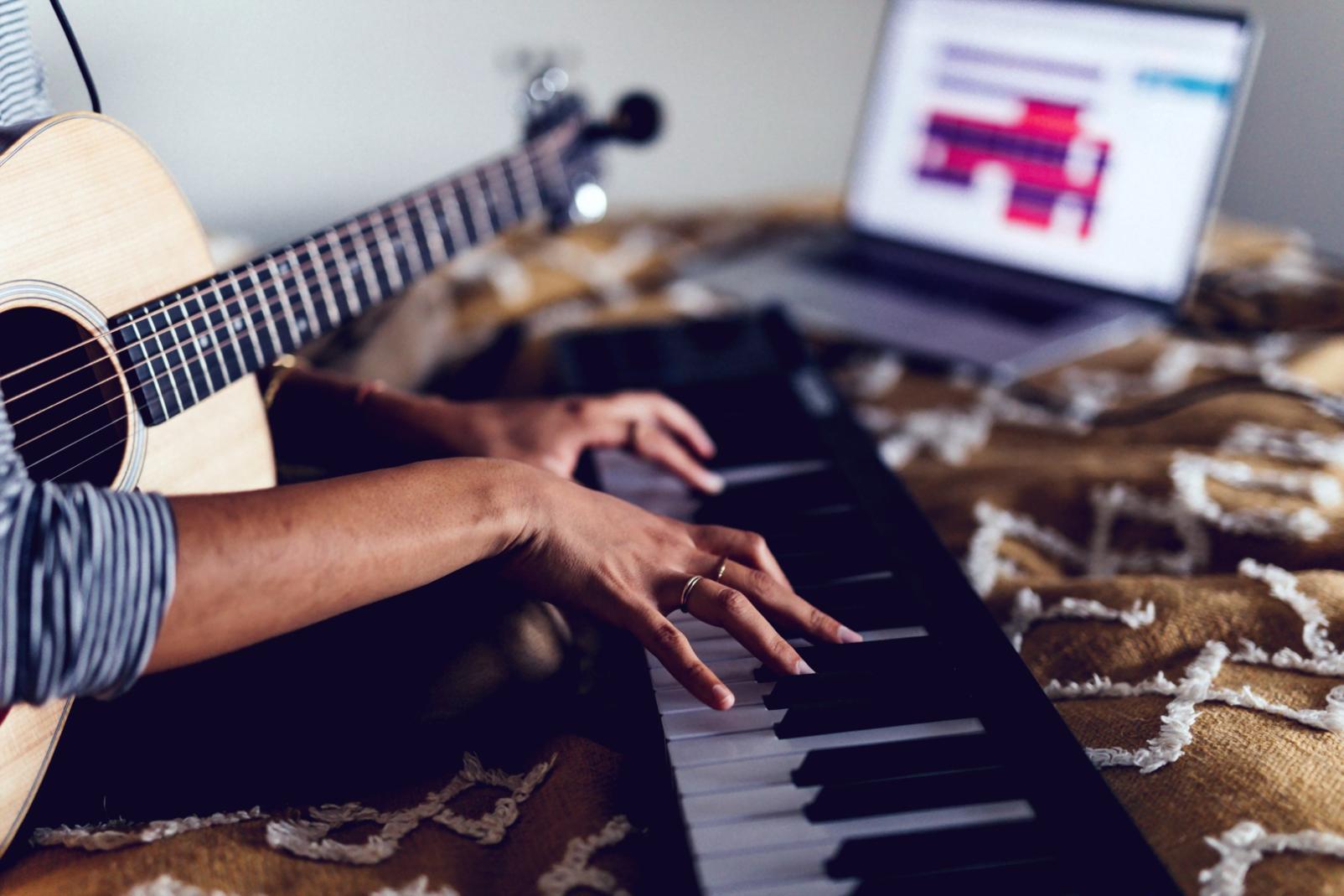 Sound design workspace with equipment